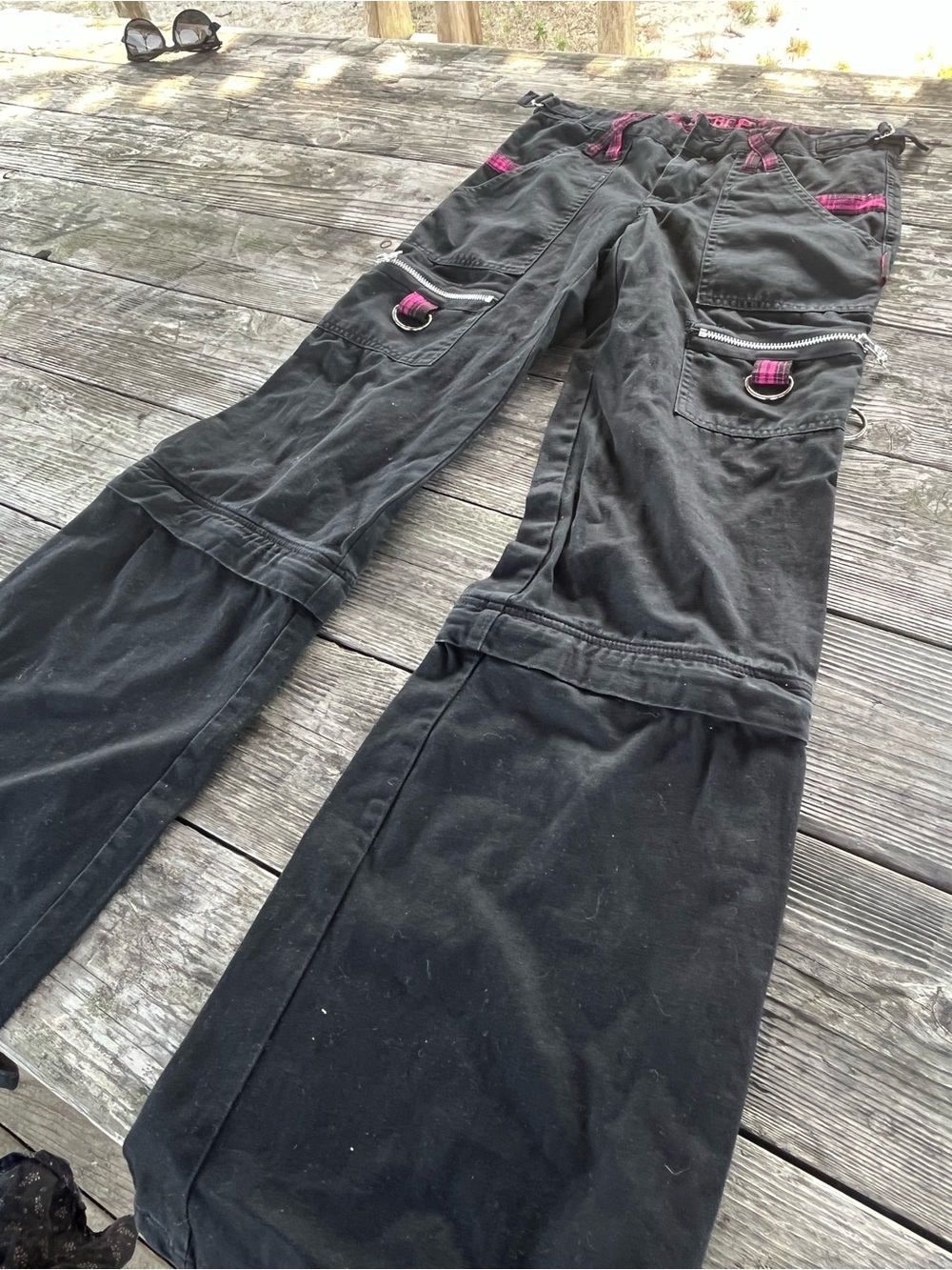 VINTAGE RARE TRIPP NYC Black  WIDE leg bondage Pants /Pink Accent zippers w27